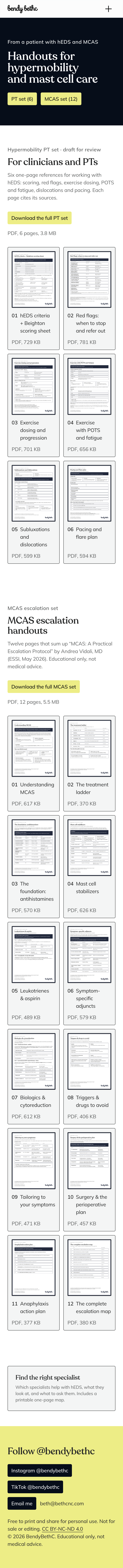 Handouts page at 390 wide, first screen.